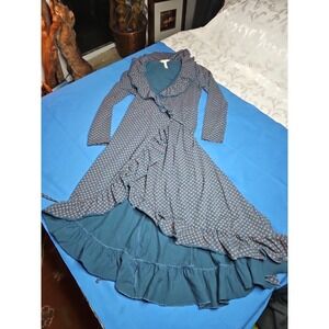 MATILDA JANE Reunion Wrap‎ Dress Women Teal Polka Dot Ruffle Cottage Prairie Med